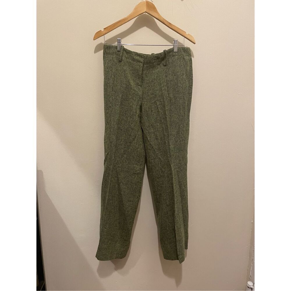 Vintage Biacci women’s 90s 80s green tweed pleated trouser straight pants size 6